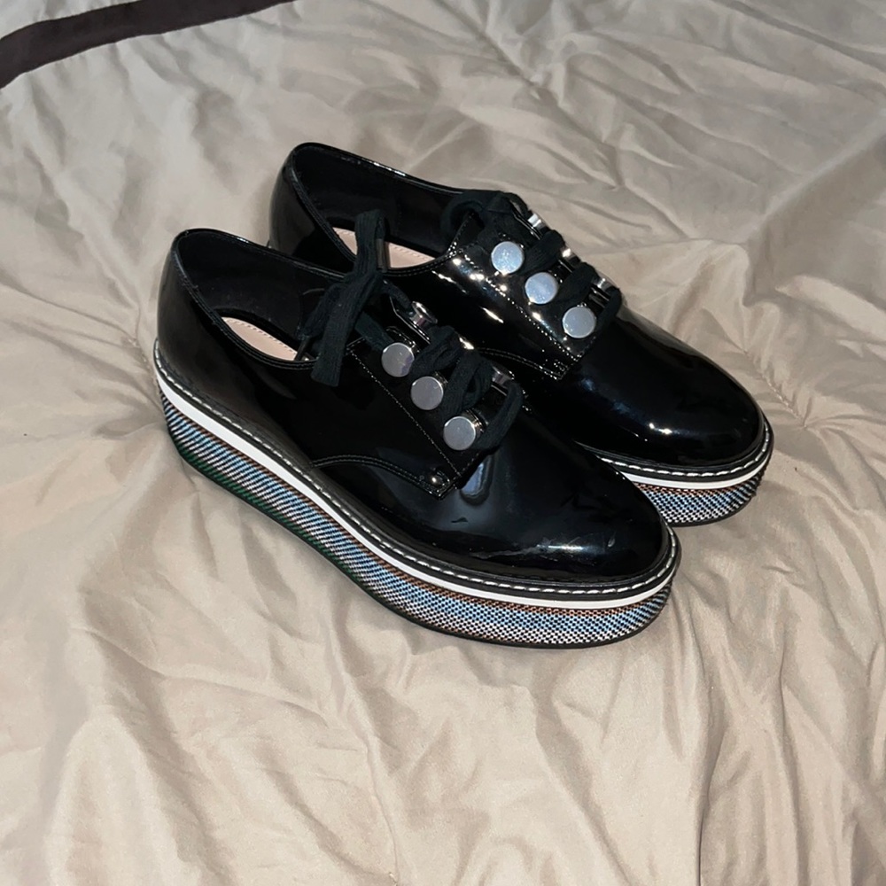 Black Platinum Leather Platform Shoes